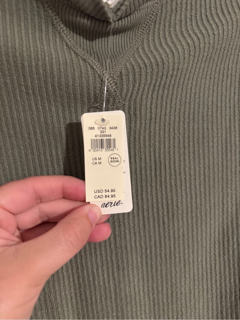 aerie Olive Ribbed Crewneck Pullover Sweater - Picture 6 of 6